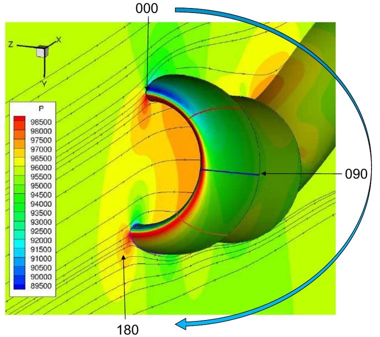 Pressure contours and streamlines on a Boeing nacelle, CFD++