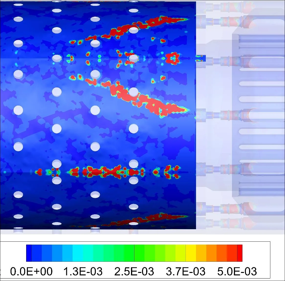 Erosion rate map of a duct under high shear stress