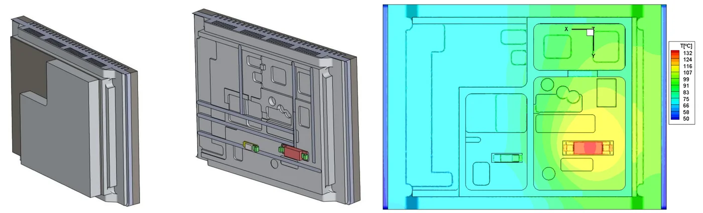 Radio with a high-power chip and heat pipes: 3D model and temperature on the board